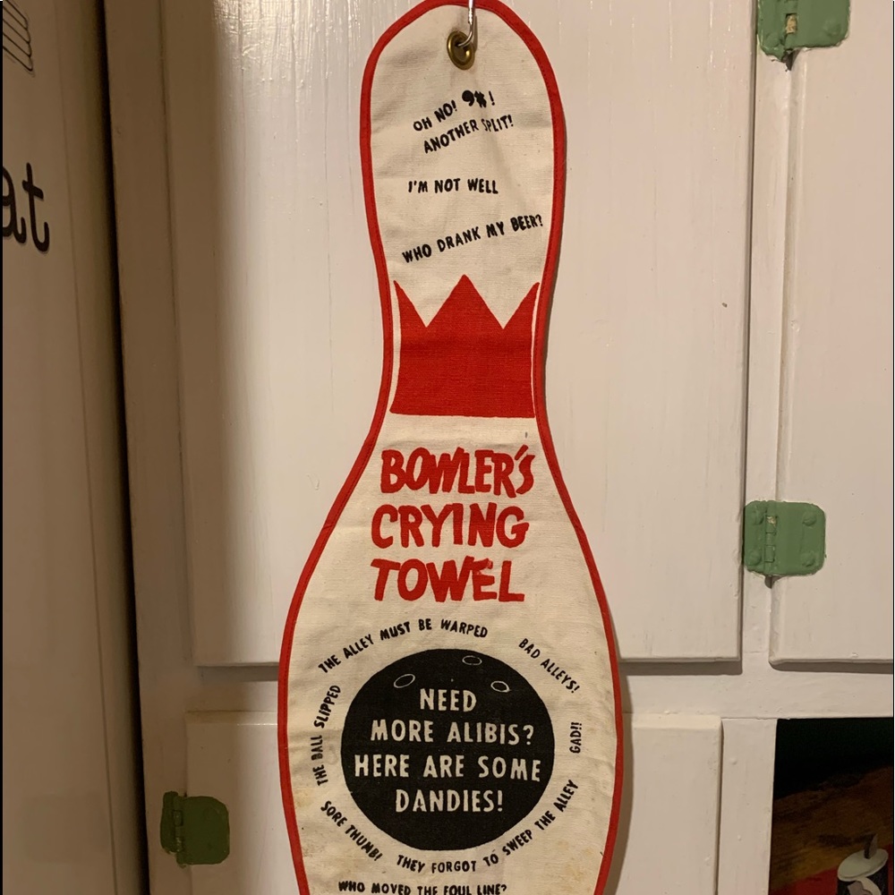 Vintage Trophy Bowling Crying Towel made USA apx 21” long plenty excuses!